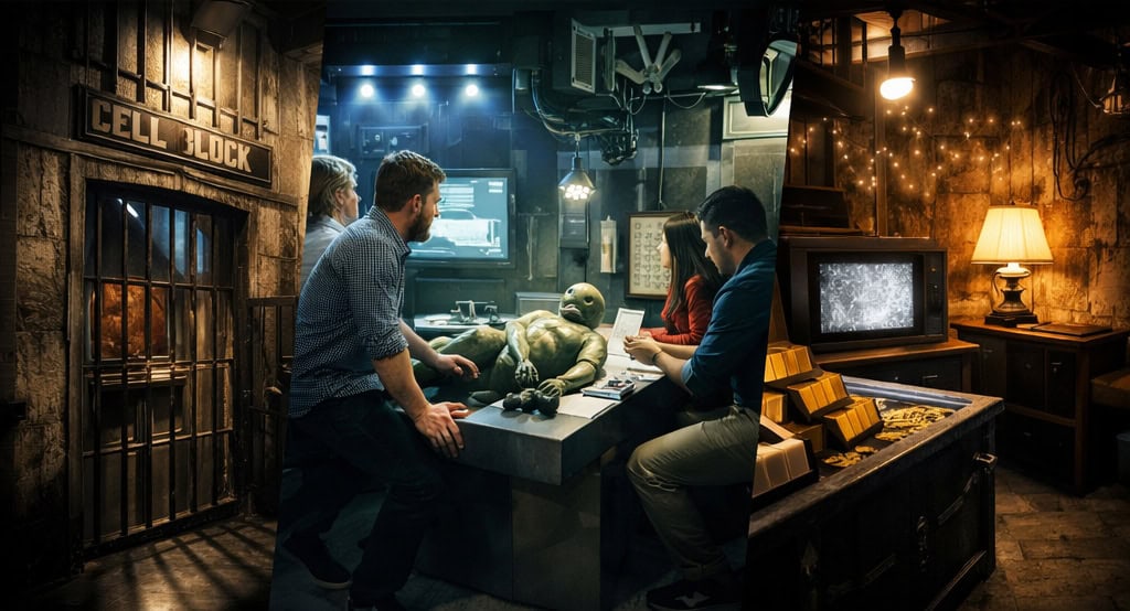 Panoramica delle esperienze: prigione, laboratorio sci-fi, rapina e mistero